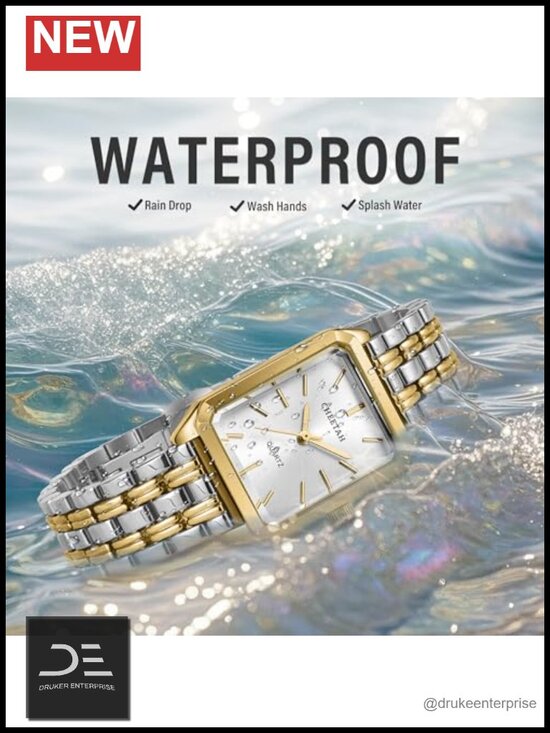 Women\'s Gold-Tone Rectangular Wrist Watch with Stainless Steel Band, Japanese